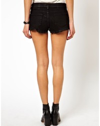 Asos Collection Low Rise Coated Denim Shorts In Black