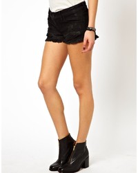 Asos Collection Low Rise Coated Denim Shorts In Black