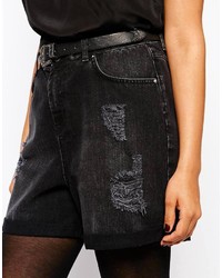 Asos Curve Modest Denim Short In Washed Black With Rips