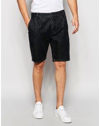 Asos Denim Short With Double Pleat Detail In Mid Gray