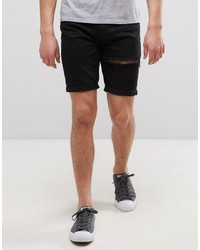 Asos Denim Shorts In Skinny Black With Thigh Rip
