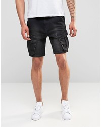 Asos Denim Shorts In Slim Fit With Cargo Styling In Black