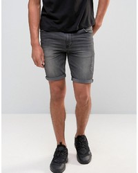 Asos Denim Shorts In Super Skinny Washed Black With Abrasions