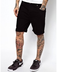 Asos Denim Stretch Slim Shorts In Black