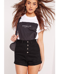 Missguided Button Front High Waisted Denim Shorts Black