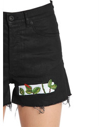Off-White High Waist Rose Embroidered Denim Shorts