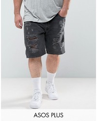 Asos Plus Slim Denim Shorts In Washed Black With Extreme Rips