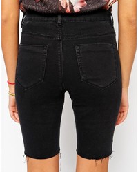 Asos Ridley Jeans Ridley High Waist Cut Off Denim Short In Washed Black