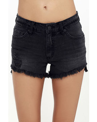 Just USA Rock And Rollin Washed Black Distressed Denim Shorts