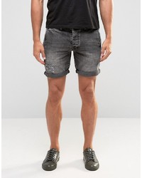 Asos Slim Denim Shorts With Rips In Washed Black