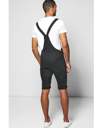 Boohoo Slim Fit Denim Dungaree Shorts With Rips