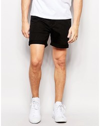 Weekday Beach Slim Denim Shorts In Lovely Black