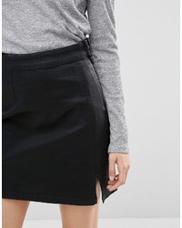 Asos Denim A Line Stretch Skirt In Coated Black With Split