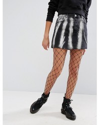 Asos Denim Low Rise Skirt In Bleach Splatter With Removable Chain