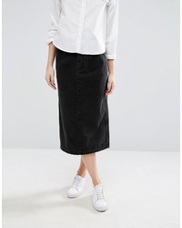 Asos Petite Petite Denim Mom Skirt In Washed Black