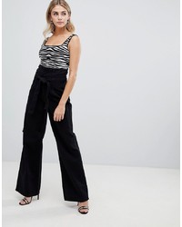 Missguided High Rise Paperbag Jeans In Black