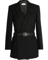 Saint Laurent Belted Double Breasted Wool Twill Blazer