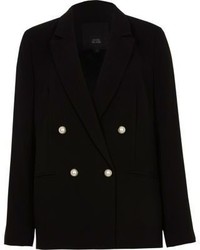 River Island Black Faux Pearl Double Breasted Blazer