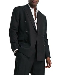 Topman Boxy Double Breasted Suit Jacket In Black At Nordstrom