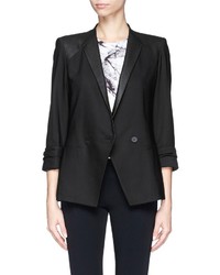 Helmut Lang Combed Leather Trim Double Breasted Wool Blazer