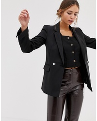 Miss Selfridge Double Breasted Blazer With Notch Sleeves In Black