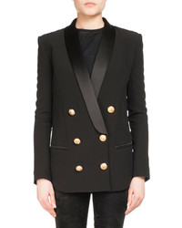 Balmain Double Breasted Wool Cashmere Tailored Pea Coat