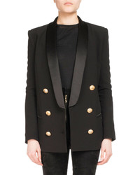 Balmain Double Breasted Wool Cashmere Tailored Pea Coat