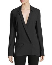 Halston Heritage Long Double Breasted Wool Blend Suiting Blazer