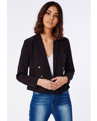 Missguided Double Breasted Cropped Blazer Black