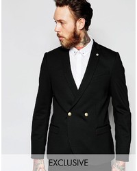 Noose Monkey Noose Monkey Double Breasted Jersey Blazer With Stretch And Gold Buttons In Super Skinny Fit