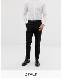 ASOS DESIGN 2 Pack Slim Smart Trousers In Black Save