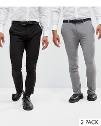 ASOS DESIGN 2 Pack Super Skinny Trousers In Black And Grey Save