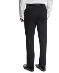 Armani Collezioni Basic Flat Front Wool Trousers Black