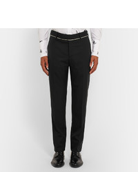 Alexander McQueen Black Slim Fit Fray Trimmed Wool Suit Trousers