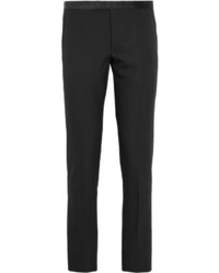 Gucci Black Slim Fit Leather Trimmed Wool Blend Piqu Suit Trousers