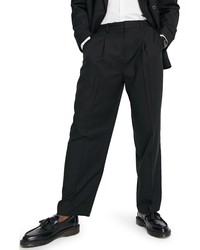 Topman Pleated Wide Leg Suit Trousers In Black At Nordstrom