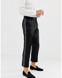 ASOS DESIGN Slim Crop Smart Trouser In Black Satin With Sequin
