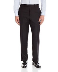 Adolfo Solid Black Wool And Cashmere Modern Fit Flat Front Suit Pant