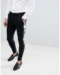 ASOS Edition Super Skinny Suit Trousers In Black With Contract Palm Tree Tuxedo Stripe
