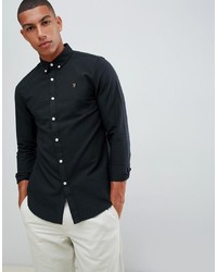 Farah Brewer Slim Fit Oxford Shirt In Black