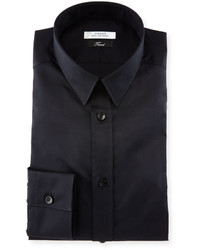 Versace Button Front Textured Dress Shirt Black