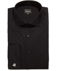 Neiman Marcus Classic Fit Non Irontonal Stripe Tuxedo Dress Shirt Black
