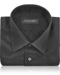 Forzieri Dramatic Black Pure Silk Dress Shirt