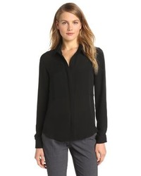 Theory Durlia Long Sleeve Button Front Silk Blouse
