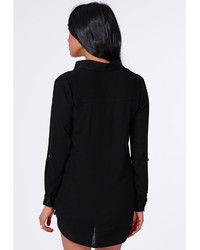 Missguided Rolled Sleeve Muslin Shirt Black