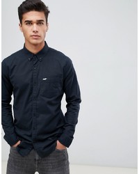 Hollister Muscle Fit Icon Logo Oxford Shirt In Black