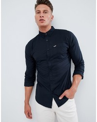 Hollister Oxford Modern Collar Solid Shirt Slim Fit In Black