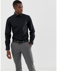 Celio Slim Fit Long Sleeve Smart Shirt In Black