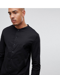 Religion Tall Slim Fit Smart Shirt In Black With Grandad Neck