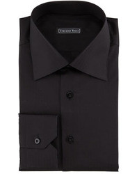 Stefano Ricci Textured Dot Stripe Dress Shirt Black